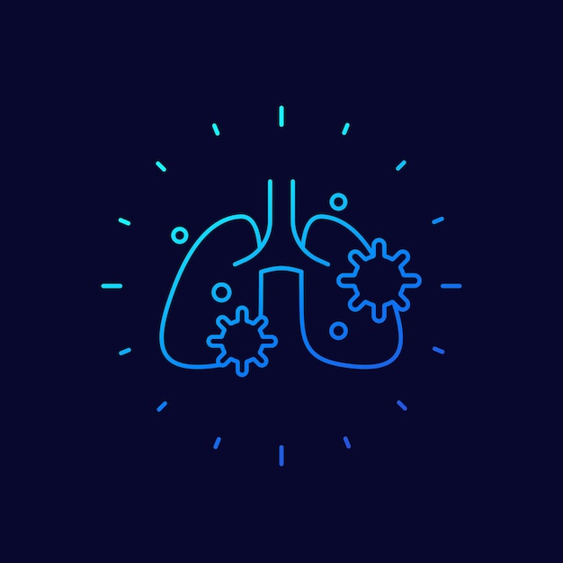 Ícone de linha de pneumonia com vetor de vírus e pulmões