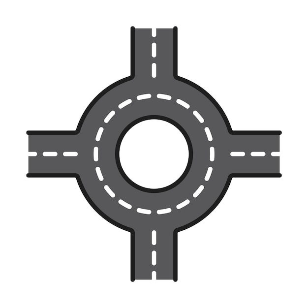 Vetor Ícone de linha de rodovia rota de cruzamento redonda caminho de asfalto rodovia ou rodovia sinal vetorial linear estrada de entrada da cidade indústria de transporte símbolo de linha fina ou pictograma com rotunda
