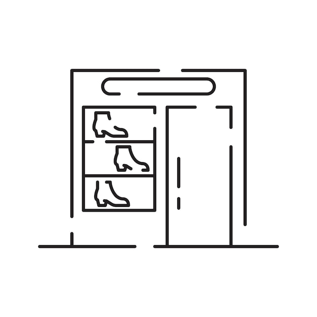 Ícone de linha de sapateiro sapatos em saltos medição de dimensões de comprimento e tabela de tamanhos para cliente em lojas ou lojas vetor minimalista em estilo plano