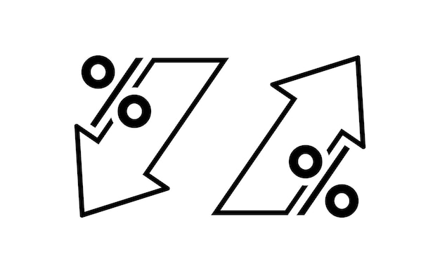 Ícone de linha de seta para cima e para baixo seta de porcentagem com sinal de porcentagem conceito de design para finanças de taxa de juros de crédito bancário e esfera de dinheiro