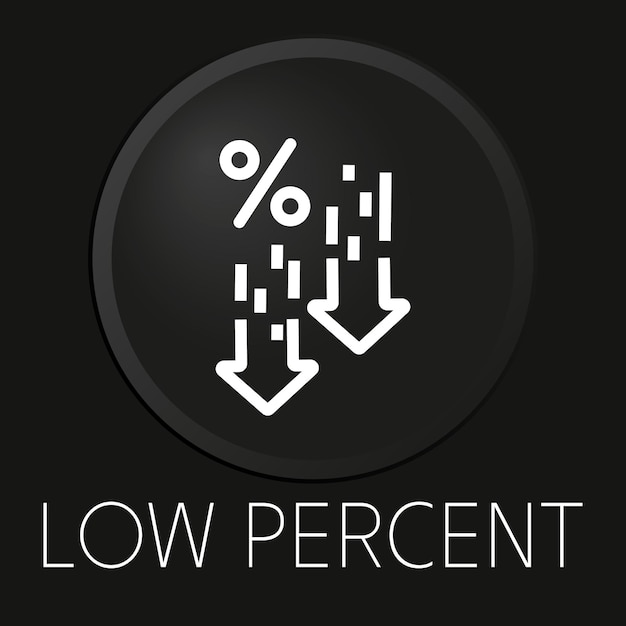 Ícone de linha de vetor mínimo de baixa porcentagem no botão 3d isolado em fundo preto vetor premium
