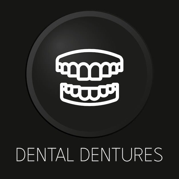 Ícone de linha de vetor mínimo de dentaduras dentárias no botão 3d isolado em fundo preto vetor premium