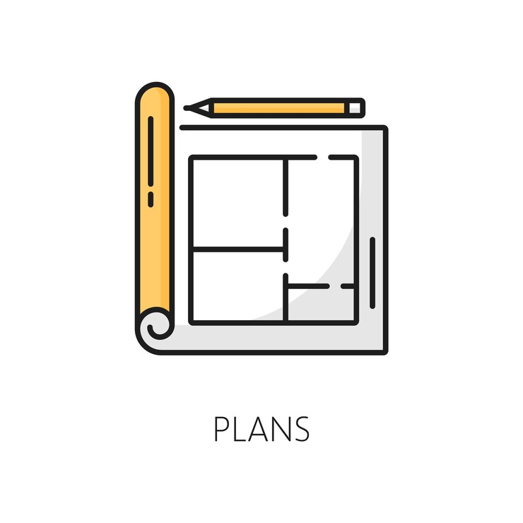 Vetor ícone de linha do plano de construção de uma casa imobiliária