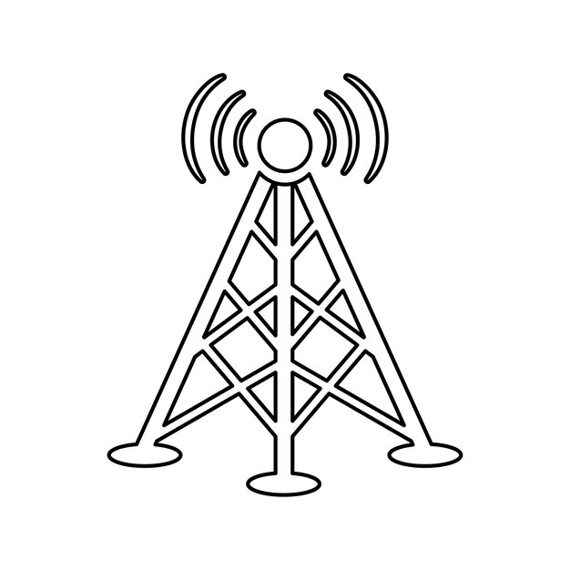 Vetor Ícone de linha do transmissor da torre de satélite sem fios da antena vector de contorno