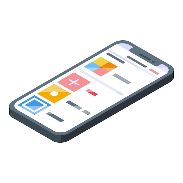 Ícone de lista de reprodução de smartphone isométrico do ícone vetorial de lista de reprodução de smartphone para web design isolado em fundo branco