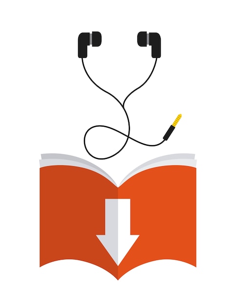 Ícone de livro e fone de ouvido. design de audiolivros. gráfico de vetor