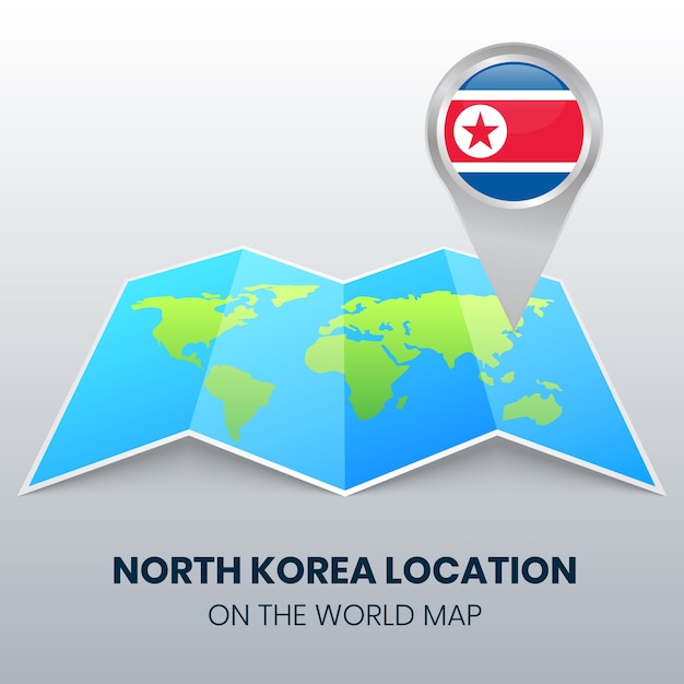 Ícone de localização da coreia do norte no mapa mundial, ícone de pino redondo da coreia do norte