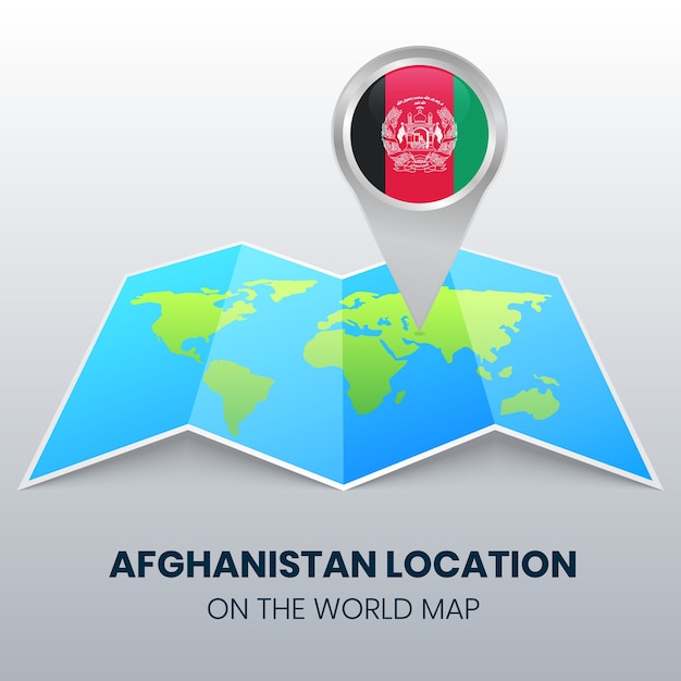 Ícone de localização do afeganistão no mapa mundial, ícone de alfinete redondo do afeganistão
