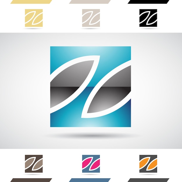 Vetor Ícone de logotipo abstrato brilhante azul e preto da letra quadrada z com linhas curvas