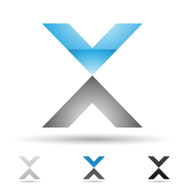 Vetor Ícone de logotipo abstrato brilhante cinza e azul da letra x com setas opostas