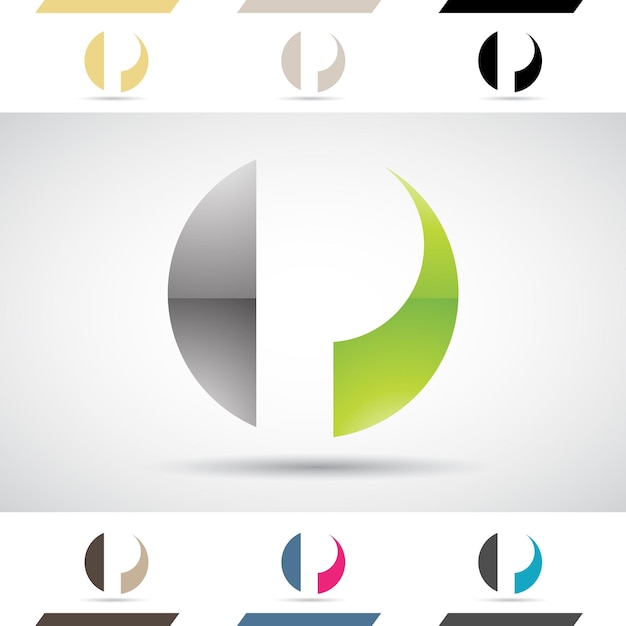 Vetor Ícone de logotipo abstrato brilhante cinza e verde de um círculo pontiagudo letra p