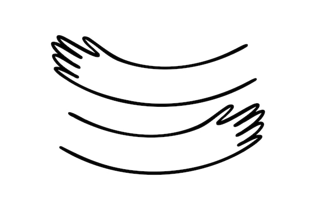 Ícone de logotipo de abraço de mãos desenhado à mão Desenho de contorno Símbolo de clipart de linha de abraço