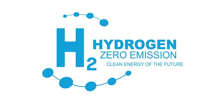 Vetor ícone de logotipo de energia de energia de hidrogênio h2 isolado em fundo azul sinal h2 ilustração vetorial arquivo vetorial eps 10