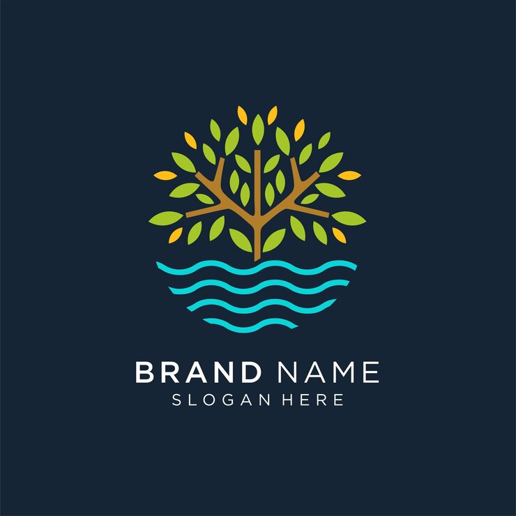 ícone de logotipo de lago de árvore Modelo de vetor de design de forma de círculo de logotipo de árvore de rio