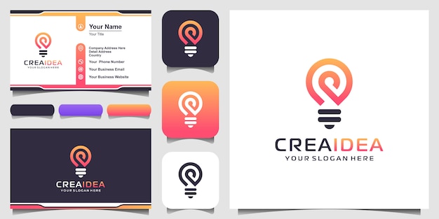 Ícone de logotipo de lâmpada bulbo criativo e design de cartão de visita