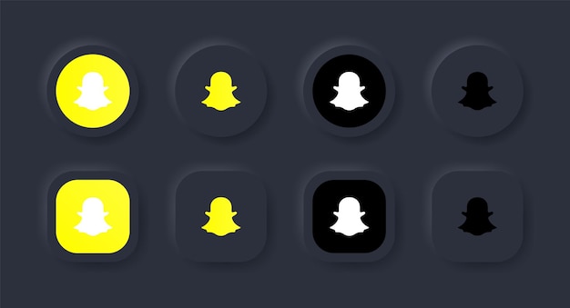 Ícone de logotipo de snapchat neumórfico em botão preto para ícones de mídia social logotipos em botões de neumorfismo