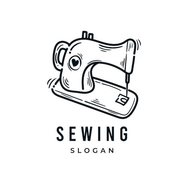 Ícone de logotipo de velha máquina de costura desenhada à mão ilustração vetorial de esboço