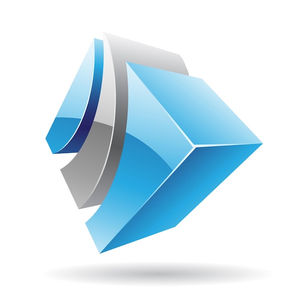 Ícone de logotipo metálico abstrato brilhante 3d de forma listrada cinza e azul