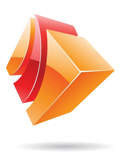 Ícone de logotipo metálico abstrato brilhante 3d de forma listrada vermelha e laranja