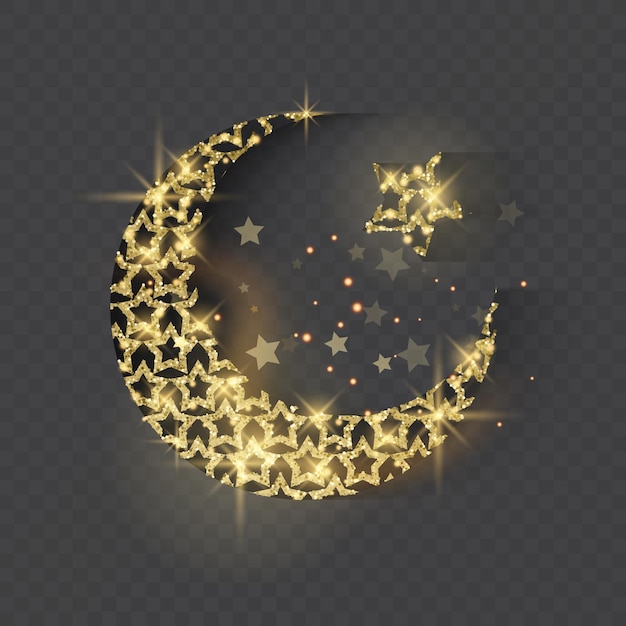 Vetor Ícone de lua de brilho dourado da meia lua crescente islâmica crescente isolada de luxo ouro