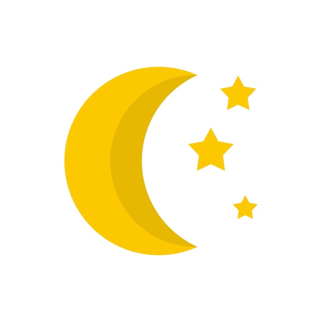 Ícone de lua e estrelas em estilo plano sobre um fundo branco