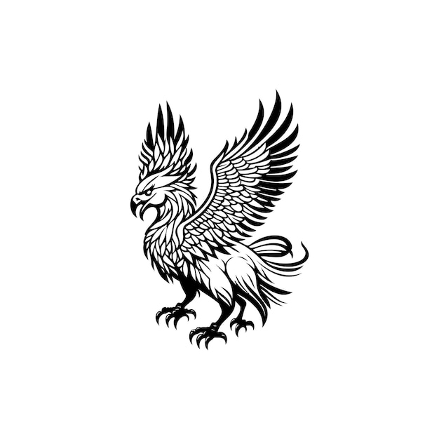 Ícone de mão desenhada cor preta elemento vetor de logotipo mítico e símbolo griffin