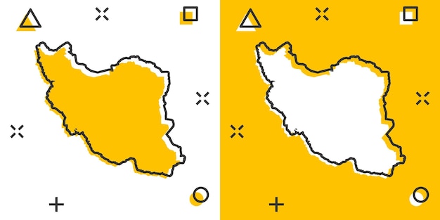 Ícone de mapa do irã de desenho vetorial em estilo cômico ilustração de sinal do irã pictograma mapa de cartografia conceito de efeito de respingo de negócios