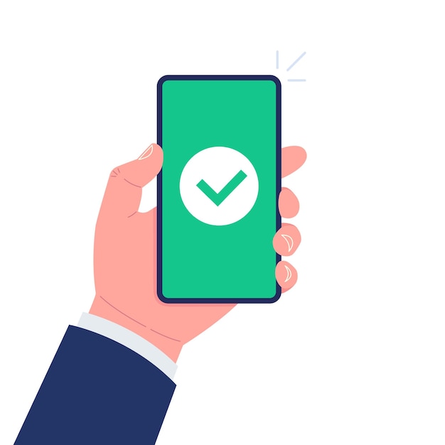 Ícone de marca de seleção verde na tela do smartphone