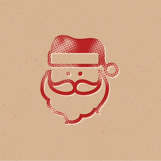 Vetor Ícone de meio-tom da cabeça de papai noel com ilustração vetorial de fundo grunge