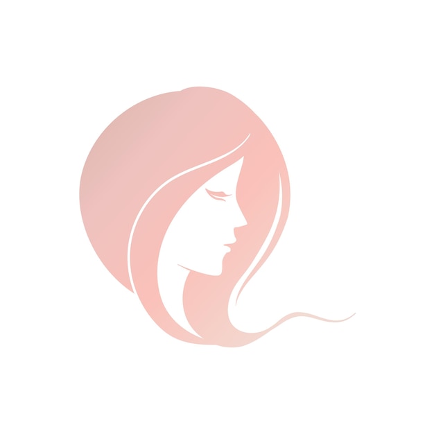 Ícone de menina com cabelos longos ondulados cuidados com o cabelo gradiente rosa e cabeleireiro feminino