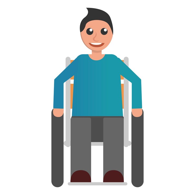 Vetor ícone de menino de cadeira de rodas feliz ilustração plana do ícone de vetor de menino de cadeira de rodas feliz para web design