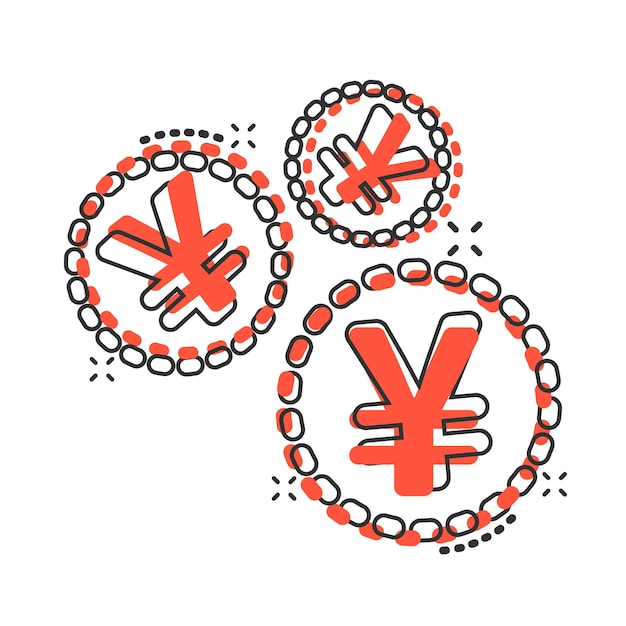 Vetor Ícone de moeda de dinheiro de ienes yuan de desenho vetorial em estilo cômico ilustração de conceito de moeda de ienes pictograma conceito de efeito de respingo de negócios de dinheiro da ásia