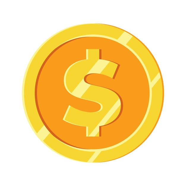 Ícone de moeda de dólar dourado isolado Ilustração vetorial em fundo branco