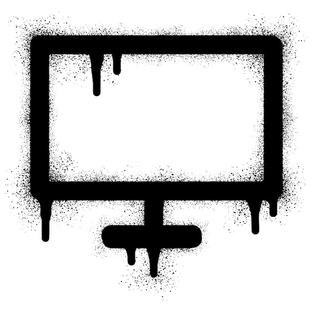 Ícone de monitor de computador com tinta spray preta. ilustração vetorial