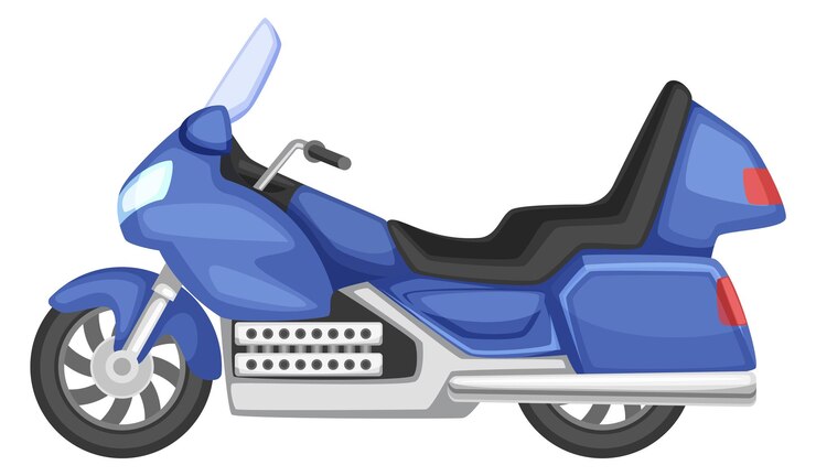 Vetor ícone de motocicleta em turnê bicicleta dos desenhos animados moto azul isolada no fundo branco