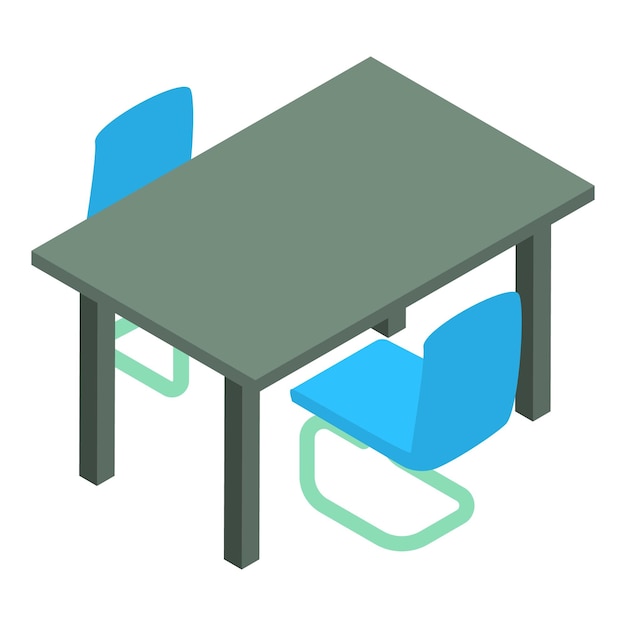 Ícone de móveis de conferência vetor isométrico Mesa retangular e ícone de duas cadeiras Espaço de trabalho de equipamentos de móveis de escritório