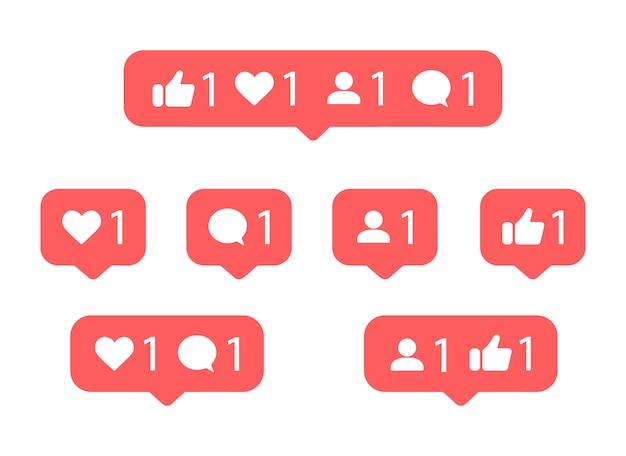 Ícone de notificação de mídia social. Como, polegar para cima, comentar, seguidor.