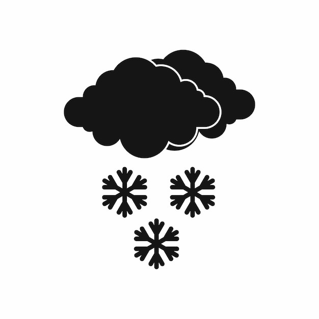 Vetor Ícone de nuvem e flocos de neve em estilo simples, isolado no fundo branco
