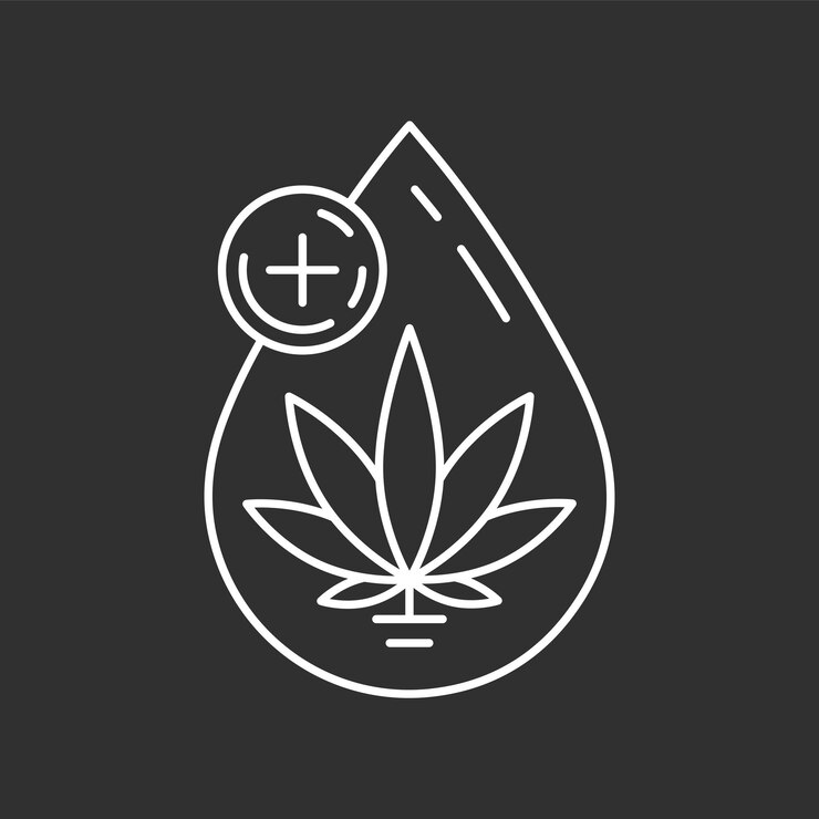 Ícone de óleo de cannabis. Símbolo de óleo CBD. Ilustração da arte de linha.