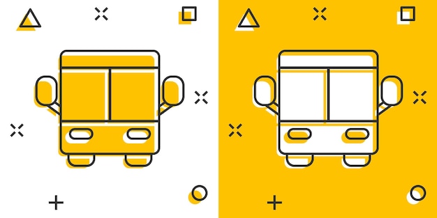 Ícone de ônibus em estilo cômico ilustração em vetor de desenho animado de treinador em fundo branco isolado conceito de negócio de efeito de respingo de veículo autobus