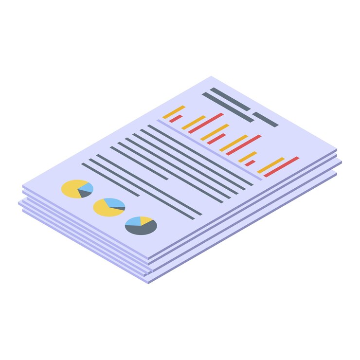 Vetor ícone de papéis estatísticos de repórter isométrico do ícone vetor de papéis estatísticos de repórter para web design isolado em fundo branco
