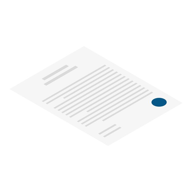 Vetor Ícone de papel de contrato isométrico do ícone vetorial de papel de contrato para web design isolado em fundo branco