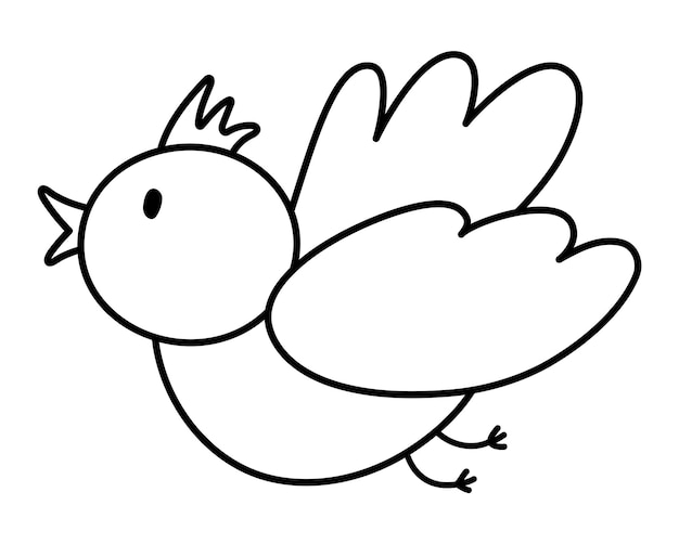 Ícone de pássaro preto e branco vetor isolado no fundo branco símbolo tradicional da primavera e elemento de design animal bonito voando e cantando com ilustração de tufo ou página para colorir para crianças