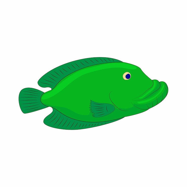 Vetor ícone de peixe verde em estilo cartoon sobre um fundo branco