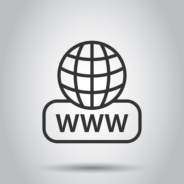 Ícone de pesquisa global em estilo plano ilustração vetorial de endereço de site em fundo isolado branco conceito de negócio de rede WWW