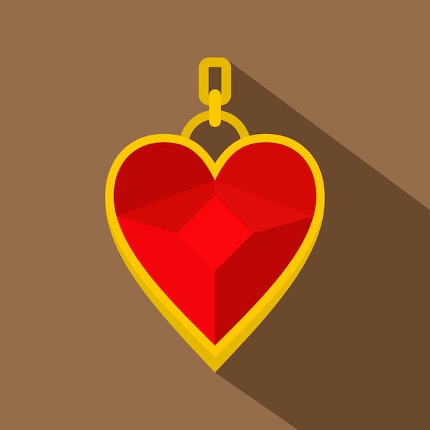 Vetor Ícone de pingente de pedra preciosa em forma de coração vermelho ilustração plana do ícone vetor de pingente de pedra preciosa em forma de coração vermelho para web no fundo do café