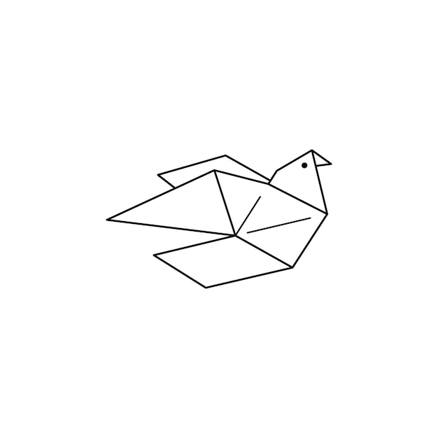 Ícone de pombo de origami em um estilo linear minimalista moderno. figuras de pássaros de papel dobradas. ilustração vetorial para criar logotipos, padrões, tatuagens, pôsteres e impressões em camisetas