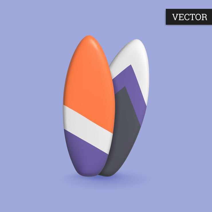 Vetor ícone de prancha de surf 3d em estilo de desenho animado elemento de design para esportes extremos