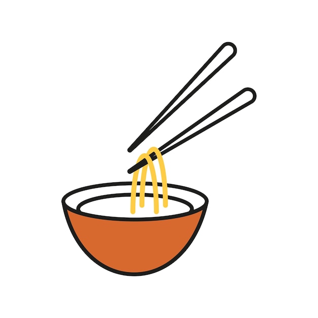 Ícone de produção de alimentos asiáticos objetos simbólicos macarrão e pauzinhos ilustração em vetor