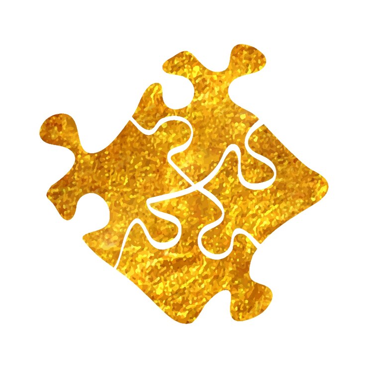 Vetor ícone de quebra-cabeça desenhado à mão em ilustração vetorial de textura de folha de ouro